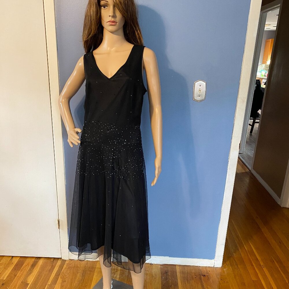 Black Sleeveless Sequin Beaded Party Dress Newport News 16W